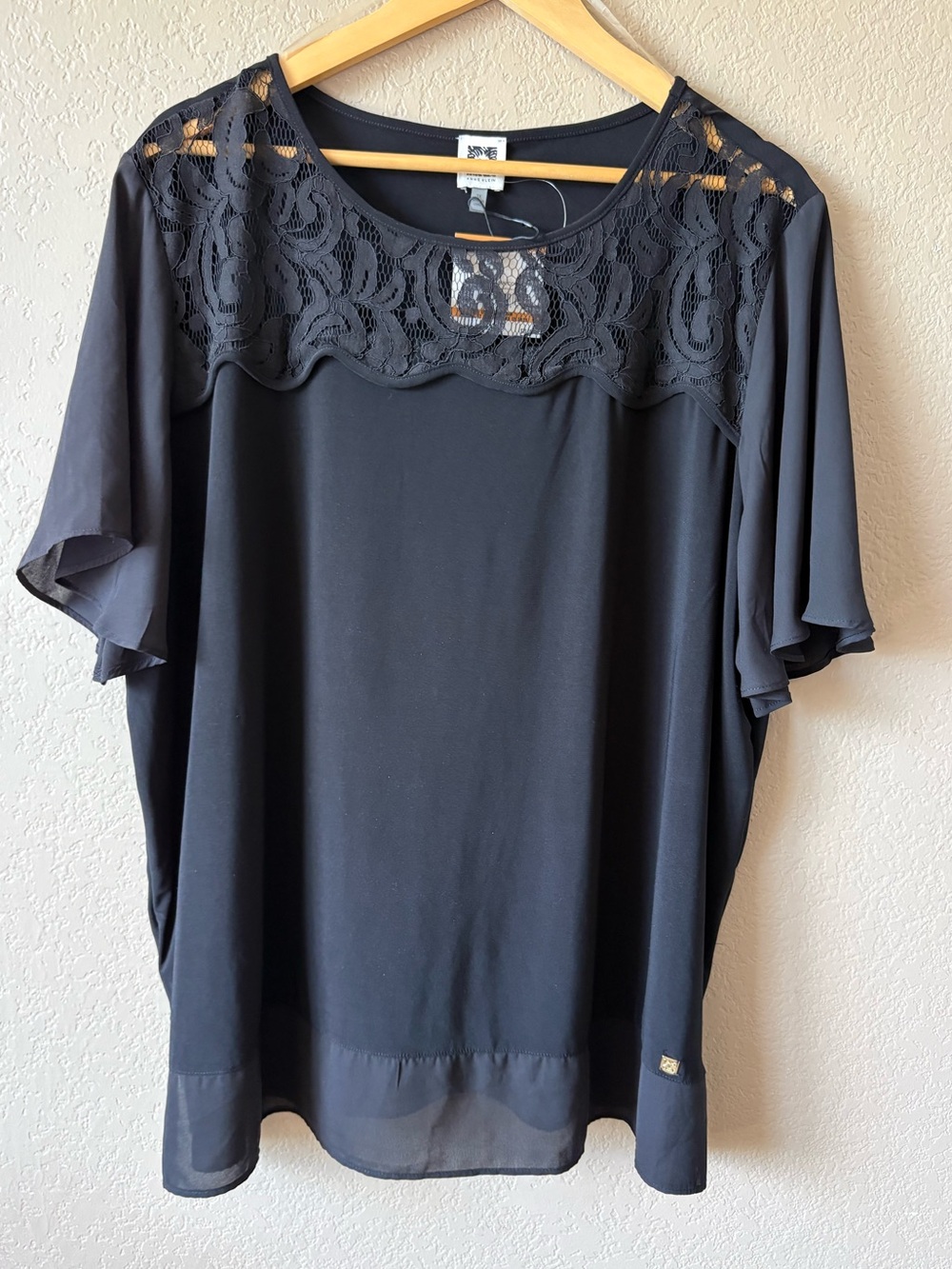 Anne Klein NWT Black Short Sleeve Size 3X Blouse Lace Career Capsule